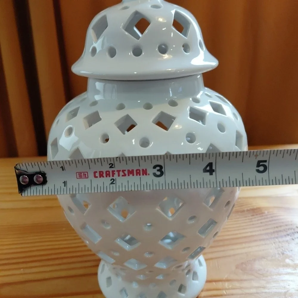 Unbranded‎ Ginger Jar Medium Pierced Porcelain Candle Lantern White
